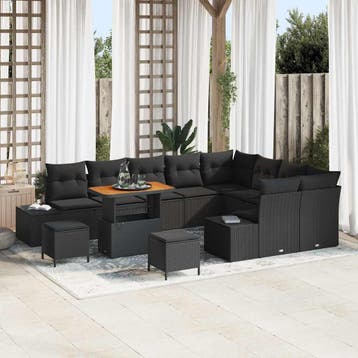 vidaXL Tuinbank Set met kussen met opslag 12 pcs Zwart Poly, Verzenden