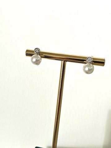 Boucles doreilles - 18 carats Or blanc Perle - Diamant, Nieuw