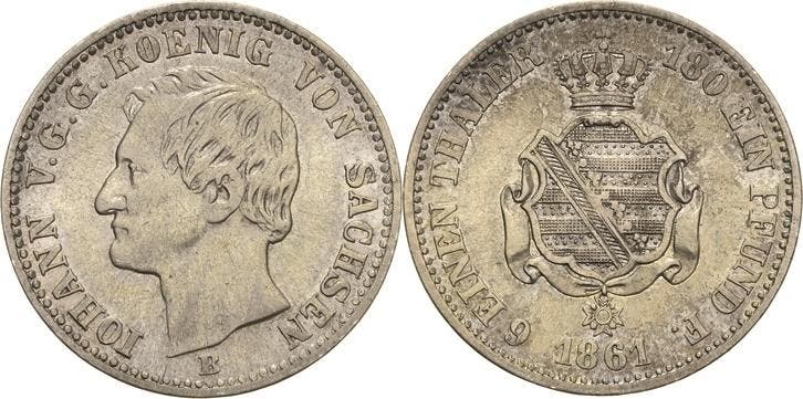 1/6 taler, daalder 1861, Sachsen-kurlinie ab 1547 (albert..., Timbres & Monnaies, Monnaies | Europe | Monnaies non-euro, Envoi