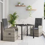 vidaXL Tuin Eettafel Set met kussen 3 pcs Grijs poly rattan, Tuin en Terras, Verzenden, Nieuw