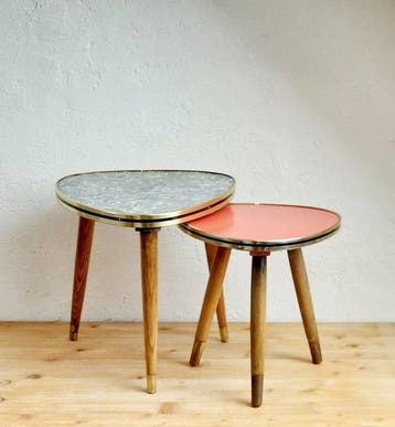 Set bijzettafels - Hout, formica - Twee plantentafels