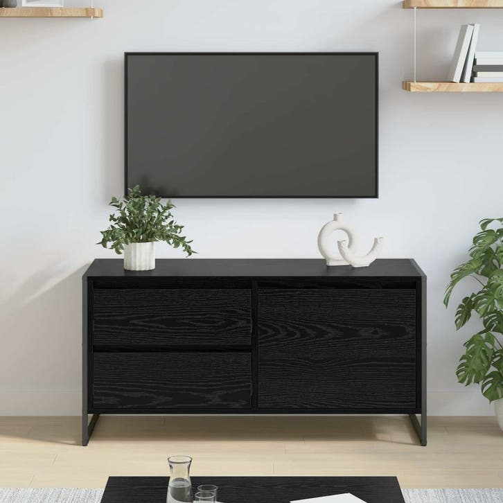 vidaXL TV Kast 100 x 36 x 49,5 cm Zwart Eiken Bewerkt hout, Huis en Inrichting, Kasten |Televisiemeubels, Nieuw, Verzenden