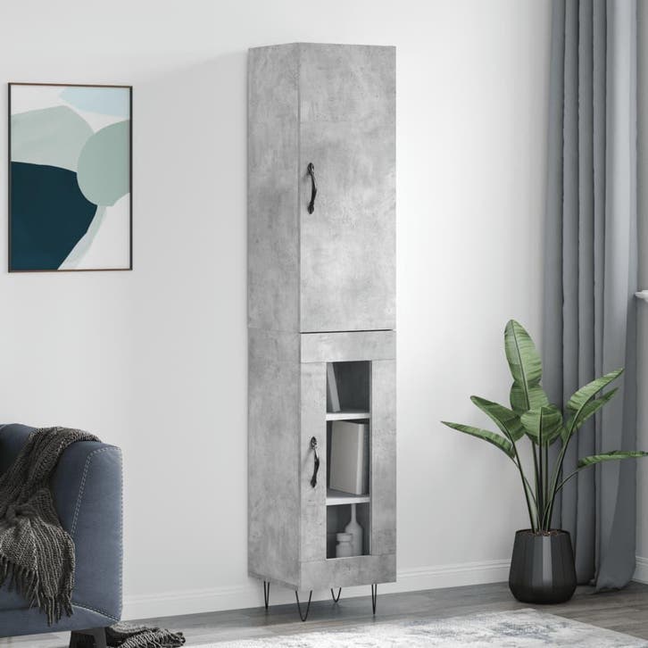 vidaXL Hoge kast 34,5x34x180 cm bewerkt hout betongrijs, Huis en Inrichting, Kasten | Dressoirs, Nieuw, Verzenden