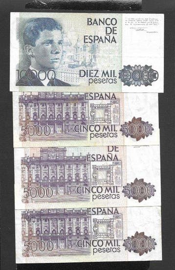 Spanje. - 3 x 5000, 1 x 10.000 Pesetas - 1979/1985 (Zonder
