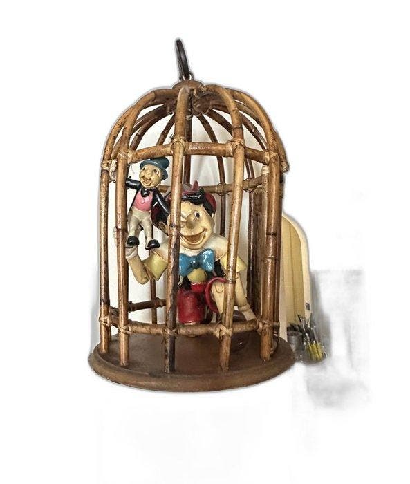 sculptuur, Pinocchio e grillo parlante - 45 cm - Hout, Antiquités & Art, Curiosités & Brocante