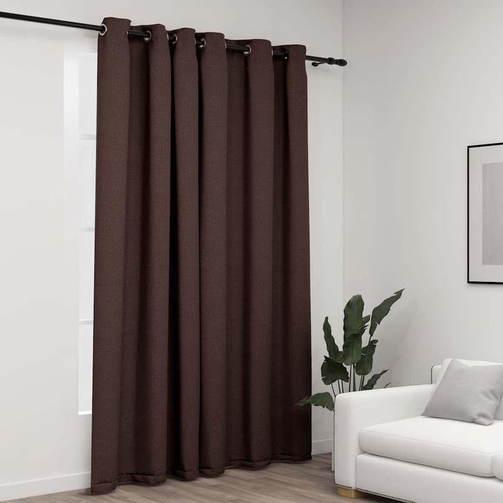 vidaXL Gordijn linnen-look verduisterend met ogen 290x245 cm, Huis en Inrichting, Stoffering | Gordijnen en Lamellen, Nieuw, Verzenden