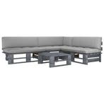 vidaXL 4-delige Loungeset pallet met kussens grijs, Verzenden, Loungeset