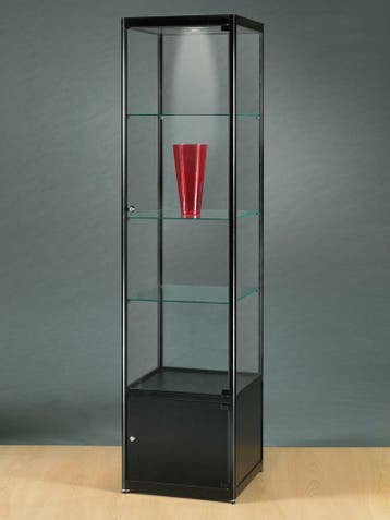 *TIP*  Luxe vitrinekast zwart 50 cm met onderkast en haloge, Ophalen of Verzenden