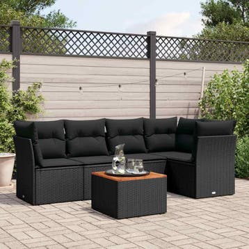 vidaXL 6-delige Loungeset met kussens poly rattan zwart, Verzenden, Loungeset