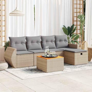 vidaXL 6-delige Loungeset met kussens poly rattan beige, Verzenden, Nieuw, Loungeset