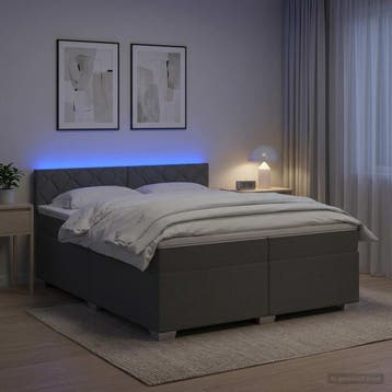 vidaXL Boxspringbed met matras en LED Donkergrijs 200 x 200, Verzenden, Nieuw