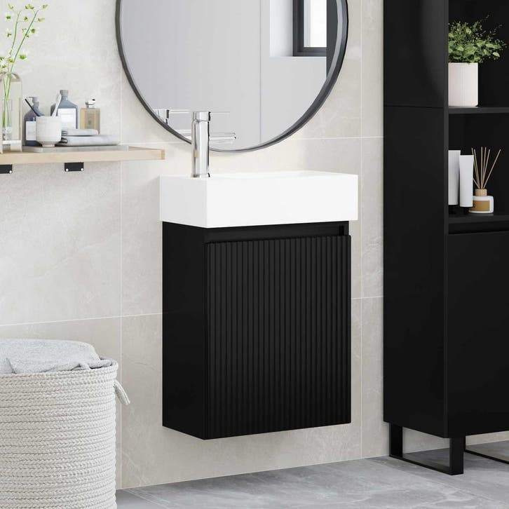 vidaXL Badkamermeubel met kraan Zwart 45,5 x 22,5 x 84 cm, Huis en Inrichting, Tafels | Kaptafels, Nieuw, Verzenden