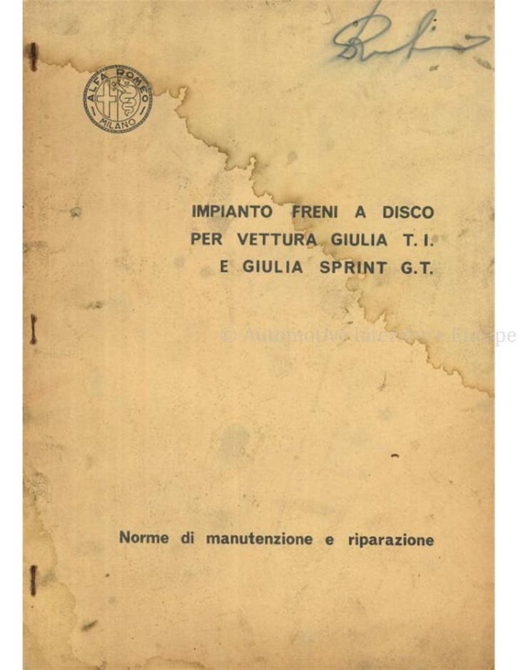 1963 ALFA ROMEO GIULIA TI | SPRINT G.T. ONDERHOUD EN, Autos : Divers, Modes d'emploi & Notices d'utilisation