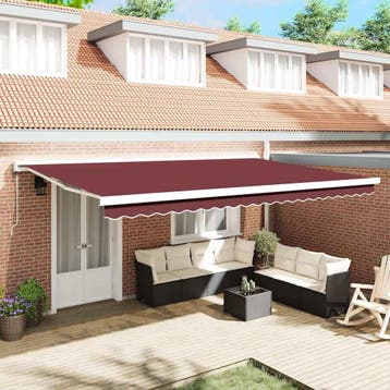 vidaXL Elektrische Zonneluifel 5 x 3 m Bordeauxrood 100%, Verzenden