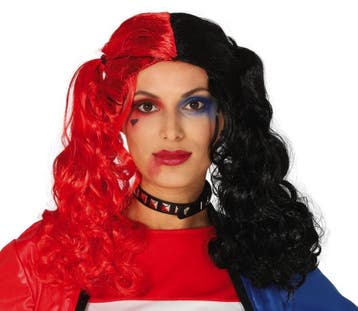 Halloween Pruik Staarten Rood Zwart, Verzenden, Nieuw