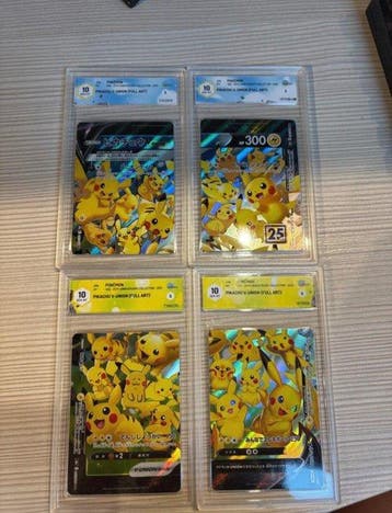 Pokémon - 4 Graded card - Pikachu Carte promo, Illustration