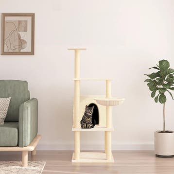 vidaXL Kattenmeubel met sisal krabpalen 132 cm crèmekleurig, Verzenden