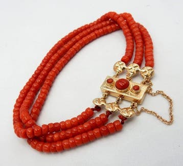 Armband - 14 karaat Geel goud Bloedkoraal, Nieuw