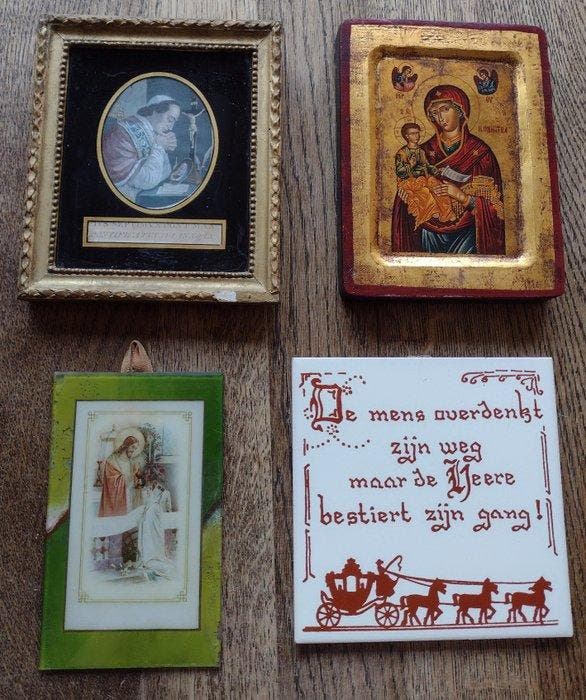 Set van 4 religieuze objecten (4) - Glas, Hout, Aardewerk -, Antiek en Kunst, Antiek | Boeken en Manuscripten