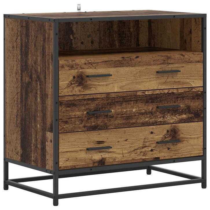 vidaXL Ladekast 3-Lade Oud hout 70 x 41 x 70 cm Bewerkt hout, Huis en Inrichting, Kasten | Overige, Nieuw, Verzenden