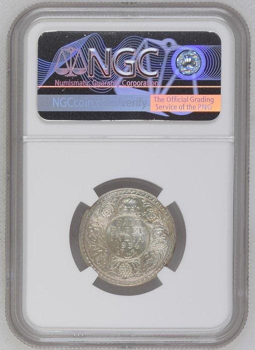 Brits India. George V. 1/2 Rupia 1934 - NGC MS64 (Calcuta), Postzegels en Munten, Munten | Europa | Niet-Euromunten