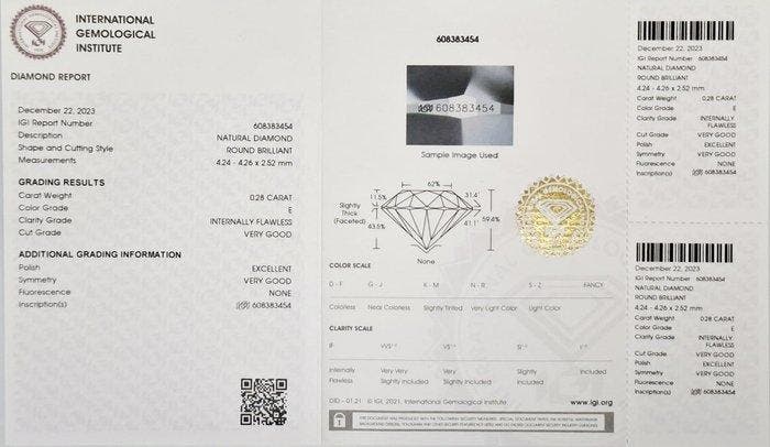1 pcs Diamant (Naturelle) - 0.28 ct - Rond - E - IF -, Bijoux, Sacs & Beauté, Pierres précieuses