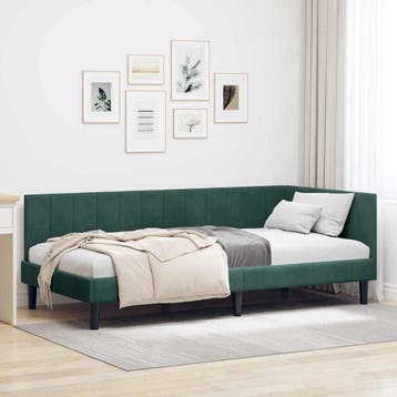 vidaXL Hoek Bed Frame Donkergroen 90 cm x 200 cm Fluweel, Verzenden
