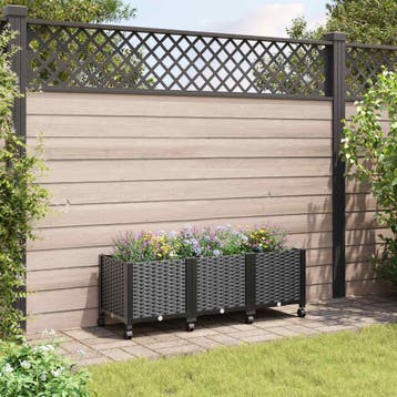vidaXL Tuin planter met wielen Zwart 120 x 40 x 44 cm PP, Verzenden, Nieuw