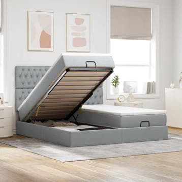 vidaXL Ottoman bed met matrassen 200x200cm stof lichtgrijs, Verzenden, Nieuw