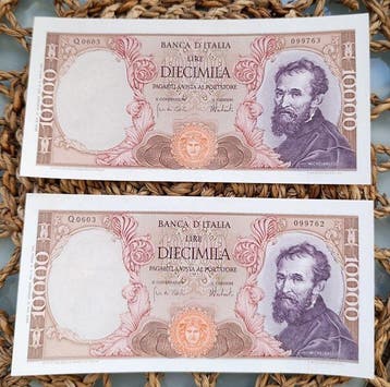Italië. - 2 x 10 000 Lire - 27/11/1973 - Consecutive - Pick