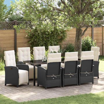 vidaXL Tuin Eettafel Set 9 st Zwart poly rattan, Verzenden, Nieuw