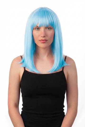 KIMU® Luxe Lichtblauwe Pruik Schouderlengte Haarwerk Stijl P, Ophalen of Verzenden, Nieuw