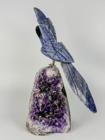 Rare piece - Handgesneden blauw natuurstenen papegaai op, Verzamelen