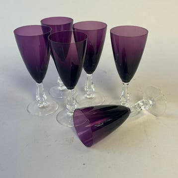 Wijnglas (6) - Set van 6 kristallen wijnglazen, amethist