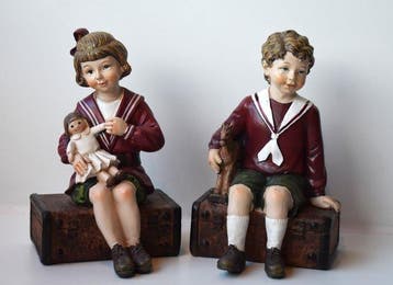 Kerstdecoratie (4) - kerstkindjes op koffer (boekenhouders), Nieuw