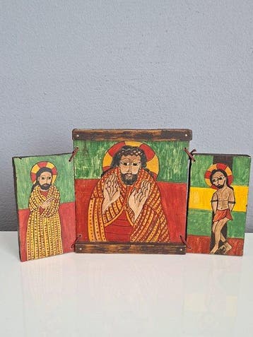 Reis-icoon - Jezus - Hout - Drieluik - Koptisch