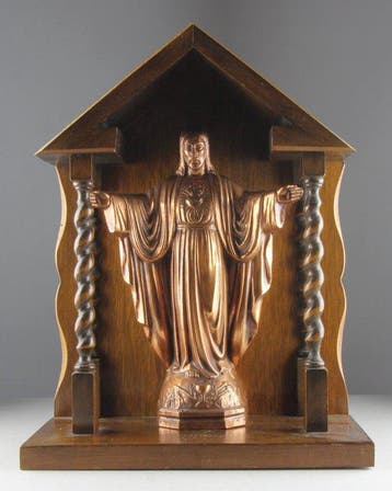 Beeldje - Sacred Heart of Jesus - Zinklegering, Hout