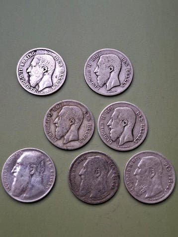 België. Leopold II. 50 Centimes 1886/1909 Lot van 7