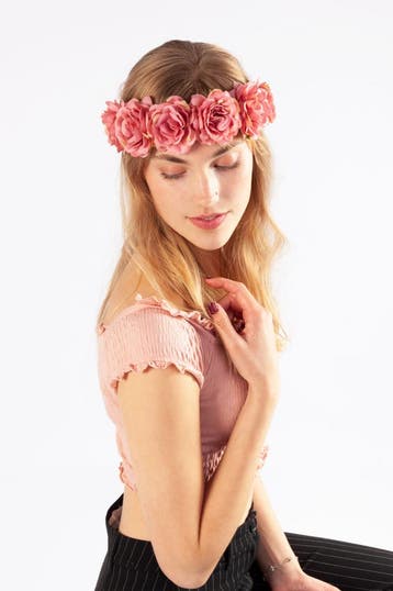 KIMU® Bloemenkrans Haar Rozenkrans Oudroze Roze Bloemen Haar, Ophalen of Verzenden