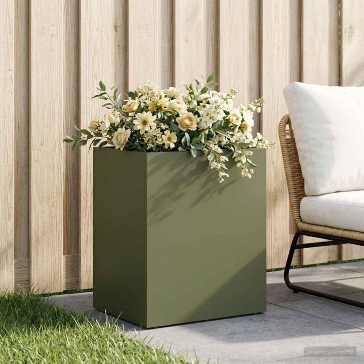 vidaXL Plantenbak Olijfgroen 40 x 30 x 40 cm Koudgewalst, Tuin en Terras, Bloempotten, Nieuw, Verzenden
