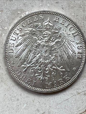Allemagne, Empire Albert George. 3 Mark 1911 A /