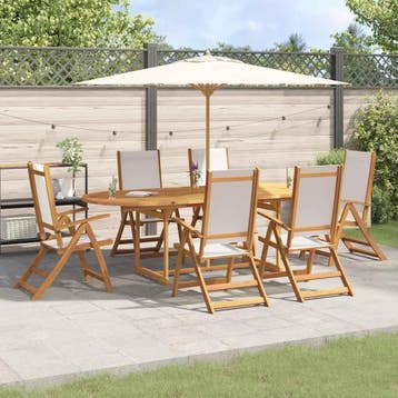 vidaXL 7-delige Tuinset massief acaciahout en textileen, Verzenden, Tuinset