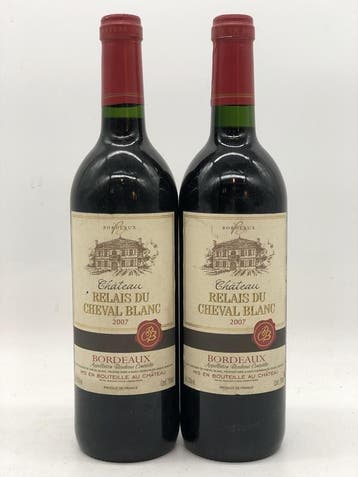 2 x 75cl Chateau Relais du Cheval Blanc Bordeaux 2007 (rood), Ophalen of Verzenden, Rode wijn