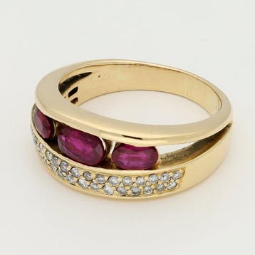 Bague - 18 carats Or jaune - Diamant - rubis, Nieuw