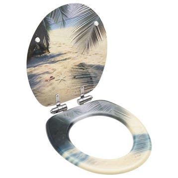 vidaXL Toiletbril met soft-close deksel strand MDF, Verzenden, Nieuw