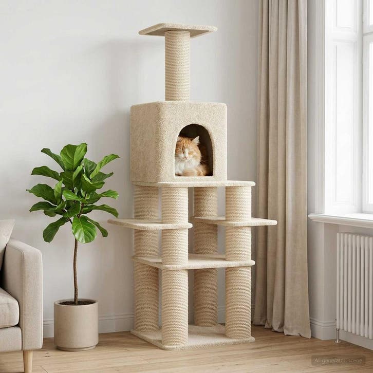 vidaXL Kattentoren met sisal krabpalen Crèmekleurig 180 cm, Animaux & Accessoires, Accessoires pour chats, Envoi