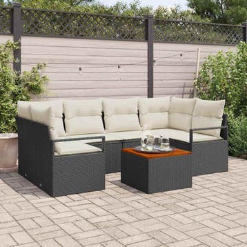 vidaXL Tuinbank Set met kussen 7 pcs Zwart poly rattan, Verzenden, Nieuw