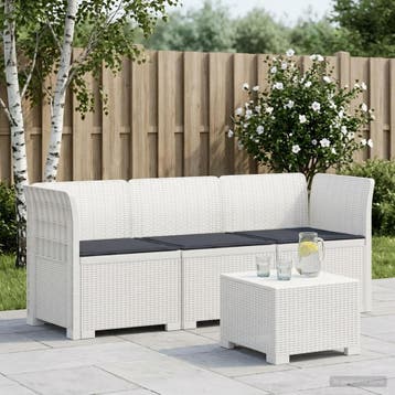 vidaXL 3-Zits Tu bank met Kussens Rattan Look PP Wit, Verzenden, Nieuw
