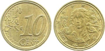 Fehlpraegung 10 Cent 2002 Italien, doppelter Randstab nor..., Timbres & Monnaies, Monnaies & Billets de banque | Accessoires, Verzenden