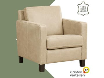 Leren fauteuil Smart - Kenia Taupe (taupe/bruin) - Poten, Nieuw, Ophalen of Verzenden, Bohemian, Eigentijds, Modern, Retro, 50 tot 75 cm